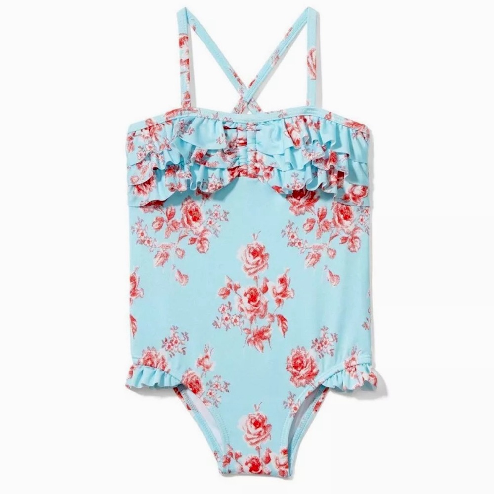 Janie and Jack Baby 6-12 Months Red Roses Ruffles One Piece Bathing Suit